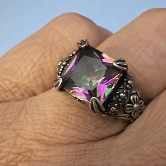 Vintage Sterling Silver 925 Large Mystic Topaz Stunning Ring Size 9 - Picture 3 of 16